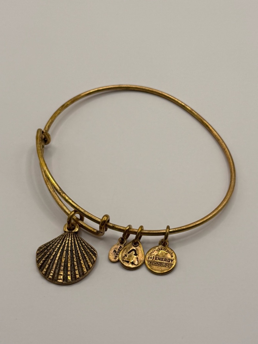Alex and Ani Seashell Charm Bangle Bracelet Gold Tone